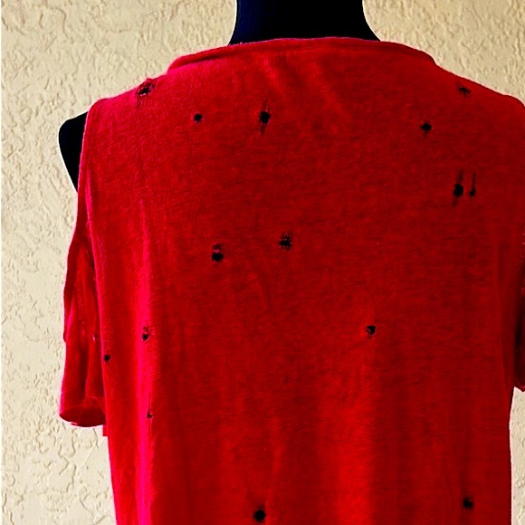 Generation Love ❤️ Red Cold Shoulder Distressed Tee - Picture 4 of 4